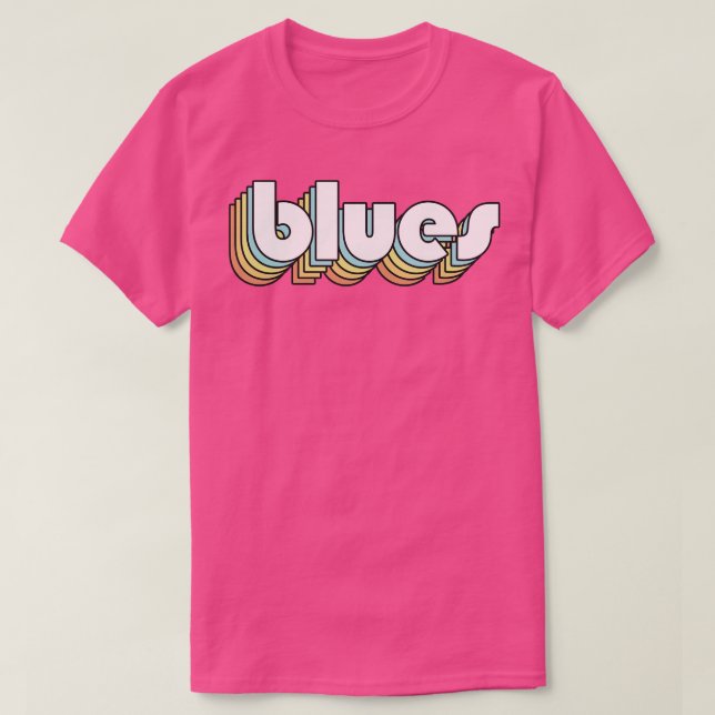 Blues Retro Rainbow Typography Faded Style T-Shirt (Design Front)