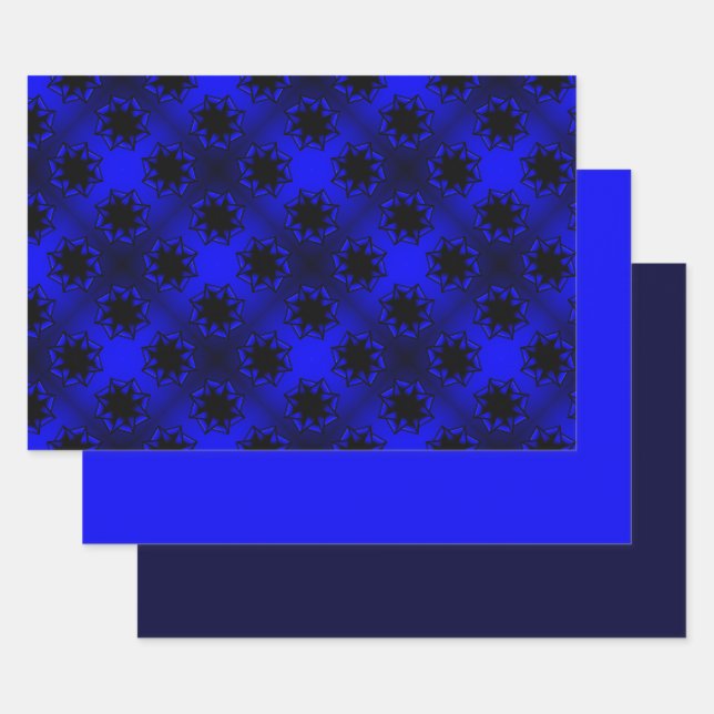 Bluest Blue Gradient Star Bow Wrapping Paper Sheet (Set)