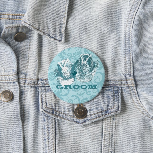 Bluestone Teal Western Horse Ranch Farm Wedding 7.5 Cm Round Badge (In Situ)