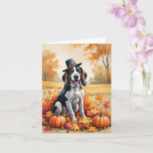 Bluetick Coonhound Autumn Leaves Thanksgiving Art Card