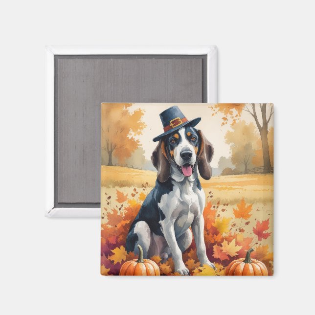 Bluetick Coonhound Autumn Leaves Thanksgiving Art Magnet (Front/Back)