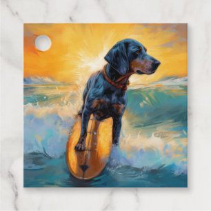 Bluetick Coonhound Beach Surfing Painting  Favour Tags