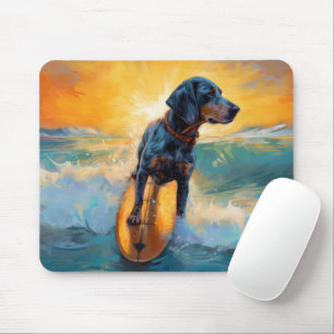 Bluetick Coonhound Beach Surfing Painting Mouse Pad