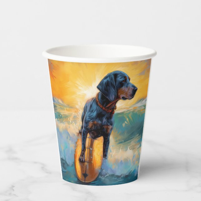Bluetick Coonhound Beach Surfing Painting  Paper Cups (Front)