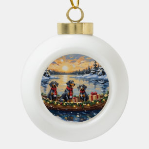 Bluetick Coonhound Christmas Boat Holiday Ceramic Ball Christmas Ornament