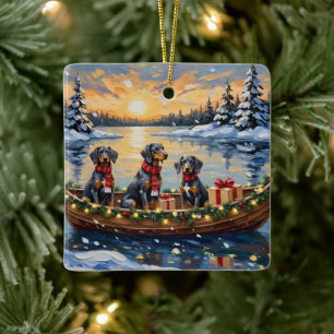 Bluetick Coonhound Christmas Boat Holiday Ceramic Ornament