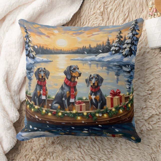 Bluetick Coonhound Christmas Boat Holiday Cushion (Blanket)