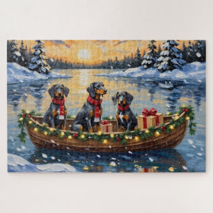 Bluetick Coonhound Christmas Boat Holiday Jigsaw Puzzle