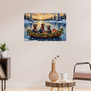 Bluetick Coonhound Christmas Boat Holiday Poster