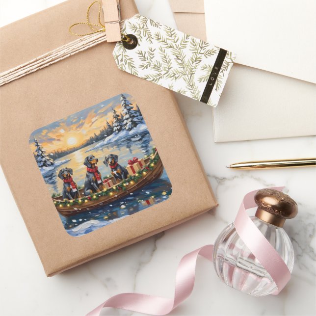 Bluetick Coonhound Christmas Boat Holiday Square Sticker (Gifting)