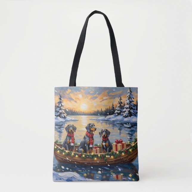 Bluetick Coonhound Christmas Boat Holiday Tote Bag (Front)