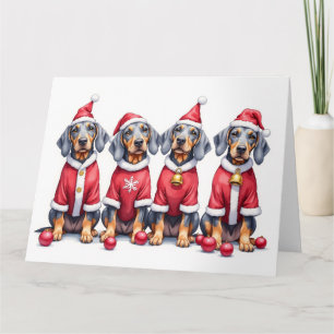 Bluetick Coonhound Christmas Dress Santa Hat Card