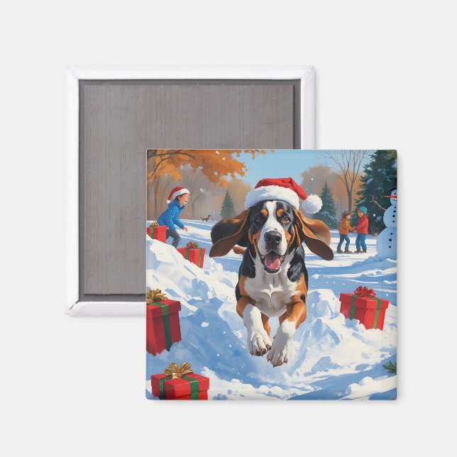 Bluetick Coonhound  Christmas Festive Snow Scene Magnet (Front/Back)