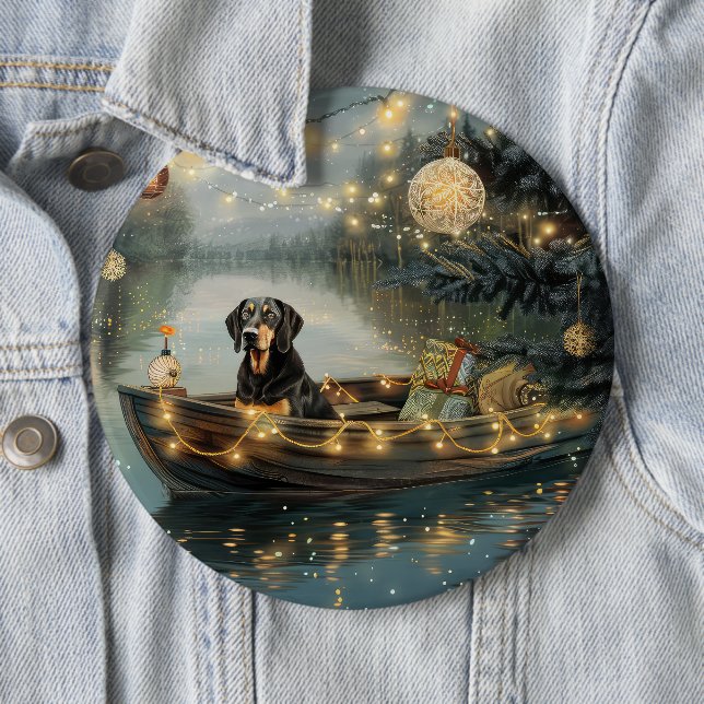 Bluetick Coonhound Christmas Festive Voyage 6 Cm Round Badge (In Situ)