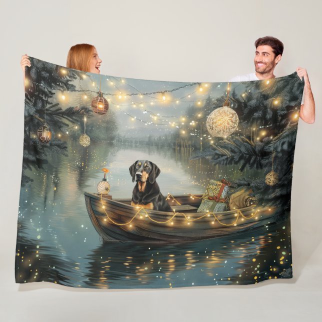 Bluetick Coonhound Christmas Festive Voyage Fleece Blanket (In Situ)