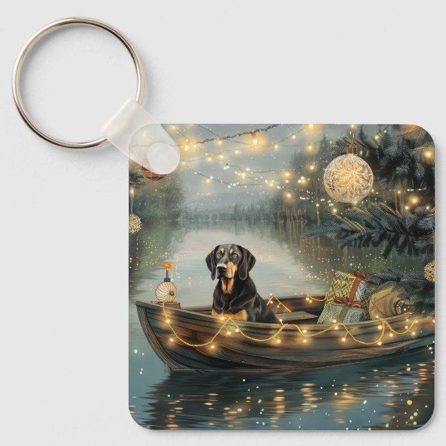 Bluetick Coonhound Christmas Festive Voyage Key Ring (Front)