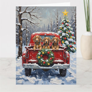 Bluetick Coonhound Christmas Red Truck Holiday Card