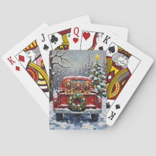 Bluetick Coonhound Christmas Red Truck Holiday Playing Cards