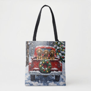 Bluetick Coonhound Christmas Red Truck Holiday Tote Bag