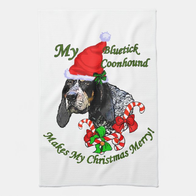 Bluetick Coonhound Christmas Tea Towel (Vertical)