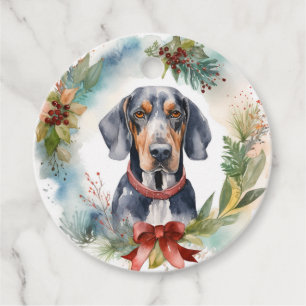 Bluetick Coonhound Christmas Wreath Festive Pup  Favour Tags