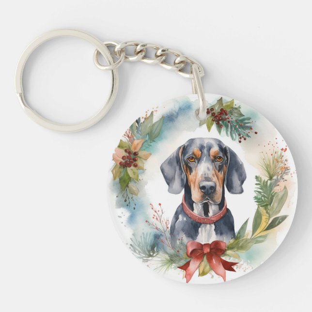 Bluetick Coonhound Christmas Wreath Festive Pup  Key Ring (Front)