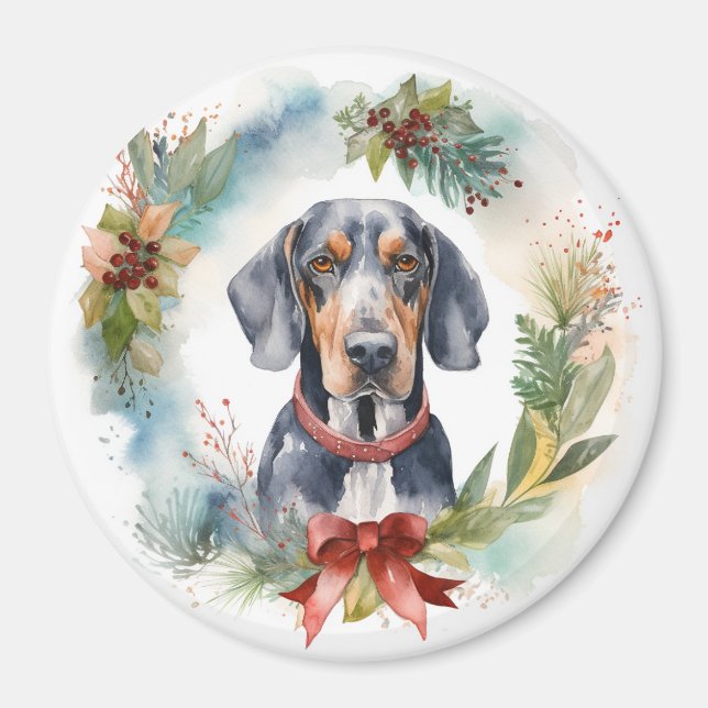Bluetick Coonhound Christmas Wreath Festive Pup  Magnet (Front)