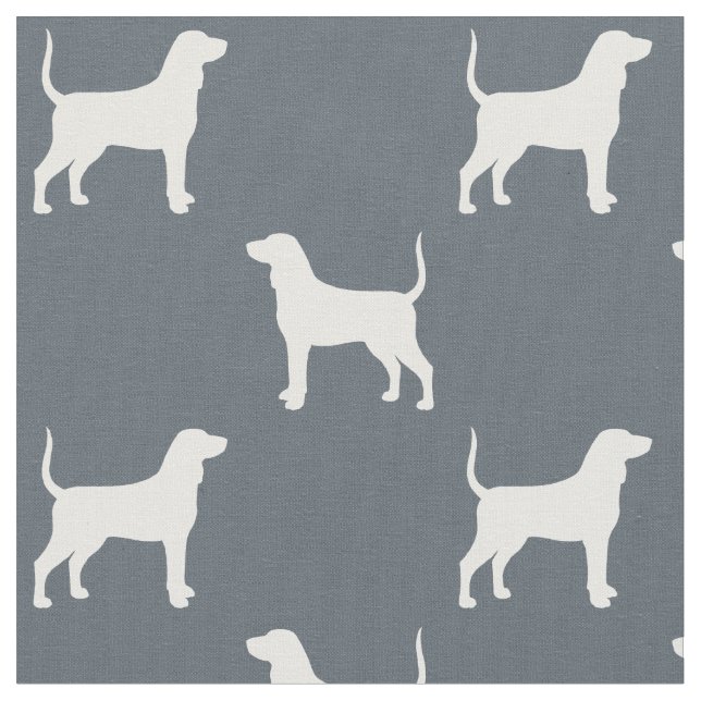 Bluetick Coonhound Dog Breed Silhouettes Patterned Fabric (Close Up)