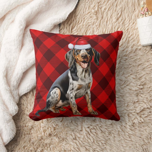 Bluetick Coonhound Dog Buffalo Plaid Christmas Cushion (Blanket)
