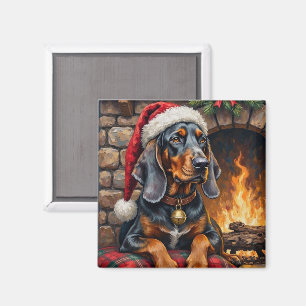 Bluetick Coonhound Dog Cozy Lodge Christmas Magnet