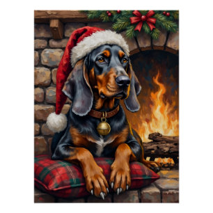Bluetick Coonhound Dog Cozy Lodge Christmas Poster