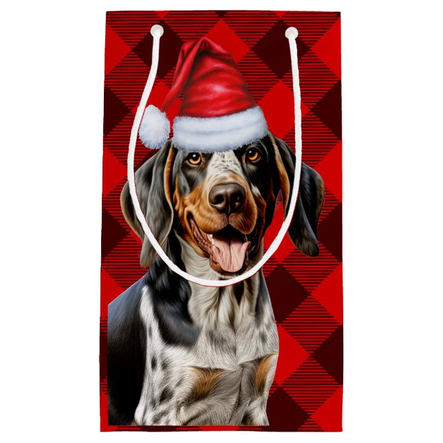 Bluetick Coonhound Dog Festive Plaid Christmas Small Gift Bag (Front)