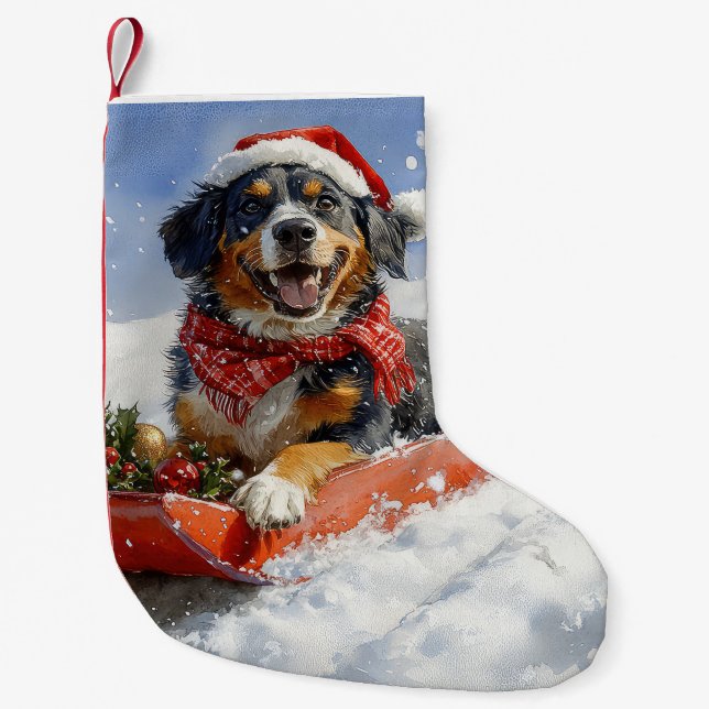 Bluetick Coonhound Dog in Sledge Christmas Small Christmas Stocking (Front)