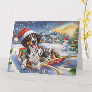 Bluetick Coonhound Dog in Sleigh Snow Christmas Card