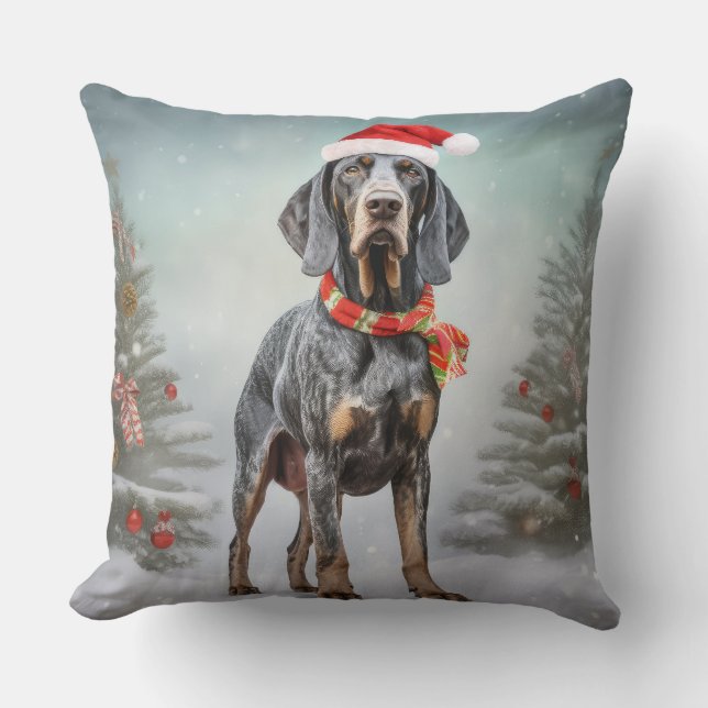 Bluetick Coonhound Dog in Snow Christmas  Cushion (Front)