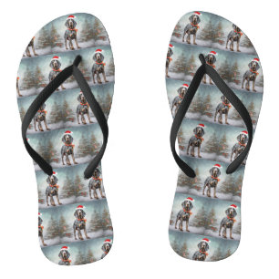 Bluetick Coonhound Dog in Snow Christmas  Jandals
