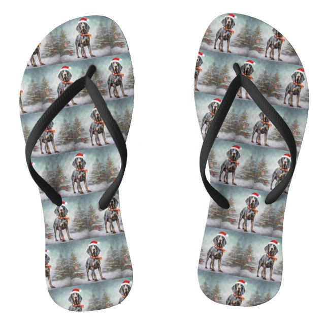 Bluetick Coonhound Dog in Snow Christmas  Jandals (Footbed)