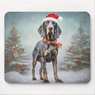 Bluetick Coonhound Dog in Snow Christmas Mouse Pad