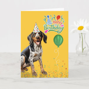 Bluetick Coonhound Dog Party Hat Yellow Birthday Card