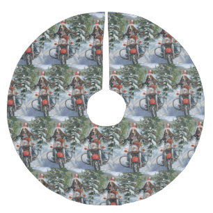 Bluetick Coonhound Dog Riding Motorcycle Christmas Brushed Polyester Tree Skirt