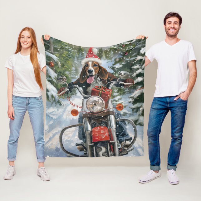 Bluetick Coonhound Dog Riding Motorcycle Christmas Fleece Blanket (In Situ)