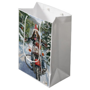 Bluetick Coonhound Dog Riding Motorcycle Christmas Medium Gift Bag