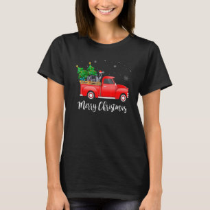 Bluetick Coonhound Dog Riding Red Truck Christmas T-Shirt