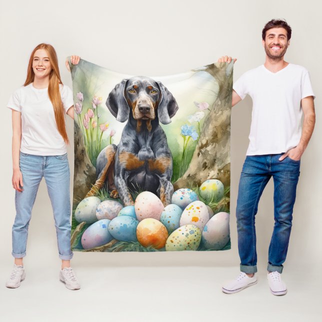 Bluetick Coonhound Dog with Easter Eggs Holiday  Fleece Blanket (In Situ)