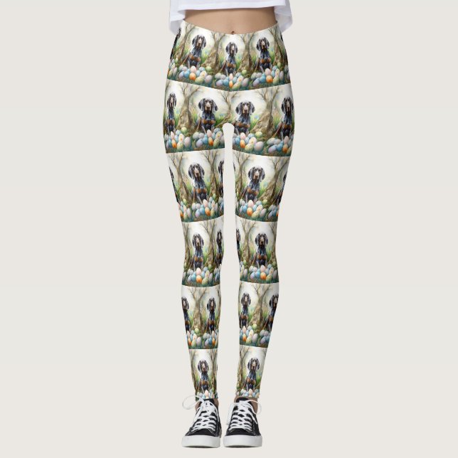 Bluetick Coonhound Dog with Easter Eggs Holiday  Leggings (Front)