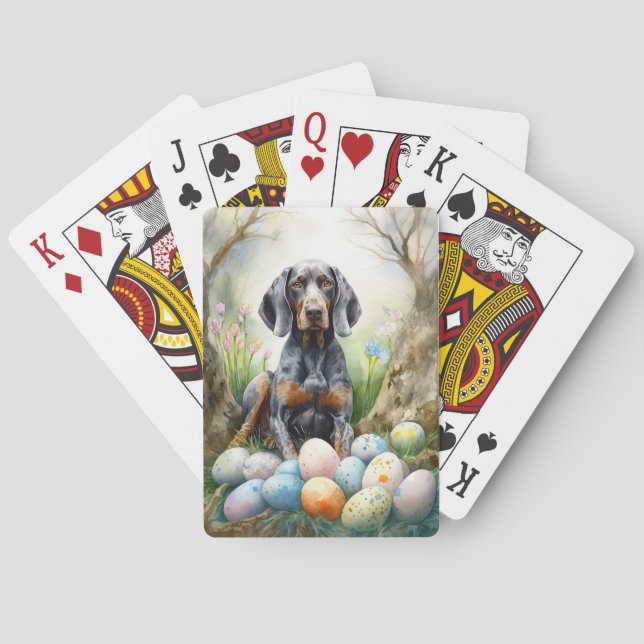 Bluetick Coonhound Dog with Easter Eggs Holiday  Playing Cards (Back)