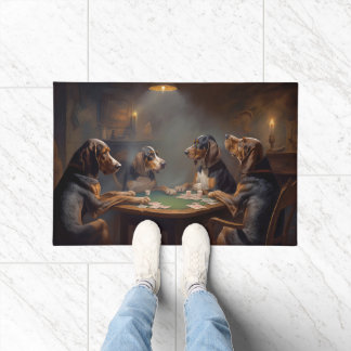 Bluetick Coonhound Dogs Playing Poker Art Doormat