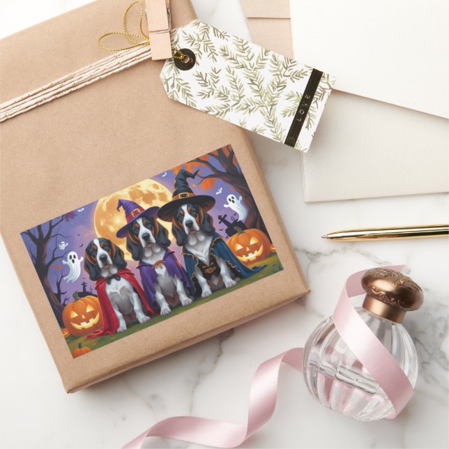 Bluetick Coonhound Dogs Pumpkin Halloween Funny Rectangular Sticker (Gifting)