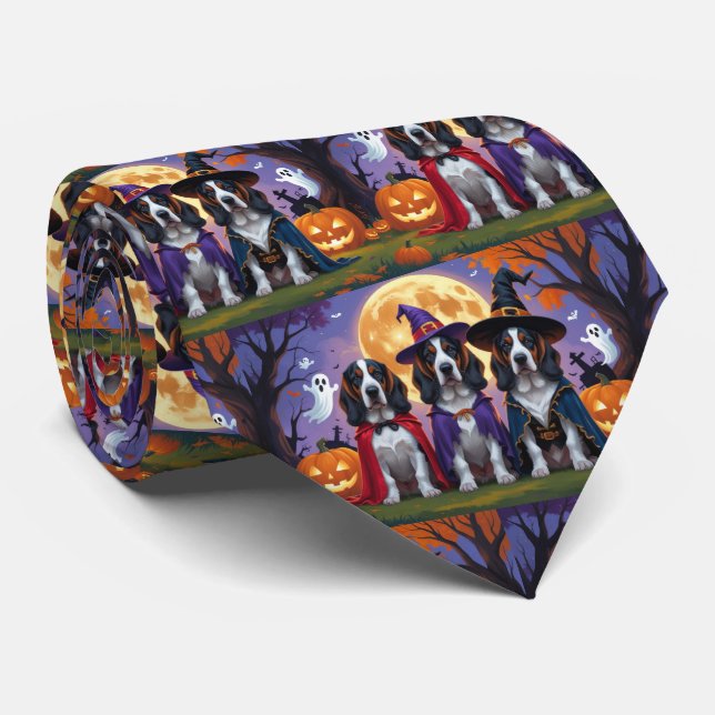 Bluetick Coonhound Dogs Pumpkin Halloween Funny Tie (Rolled)