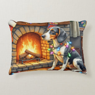 Bluetick Coonhound Fireplace with Christmas Lights Decorative Cushion